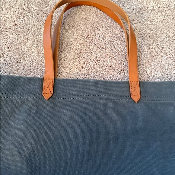 Madewell garment died Blue Canvas transport Tote with Tan Leather Handles - Picture 5 of 14